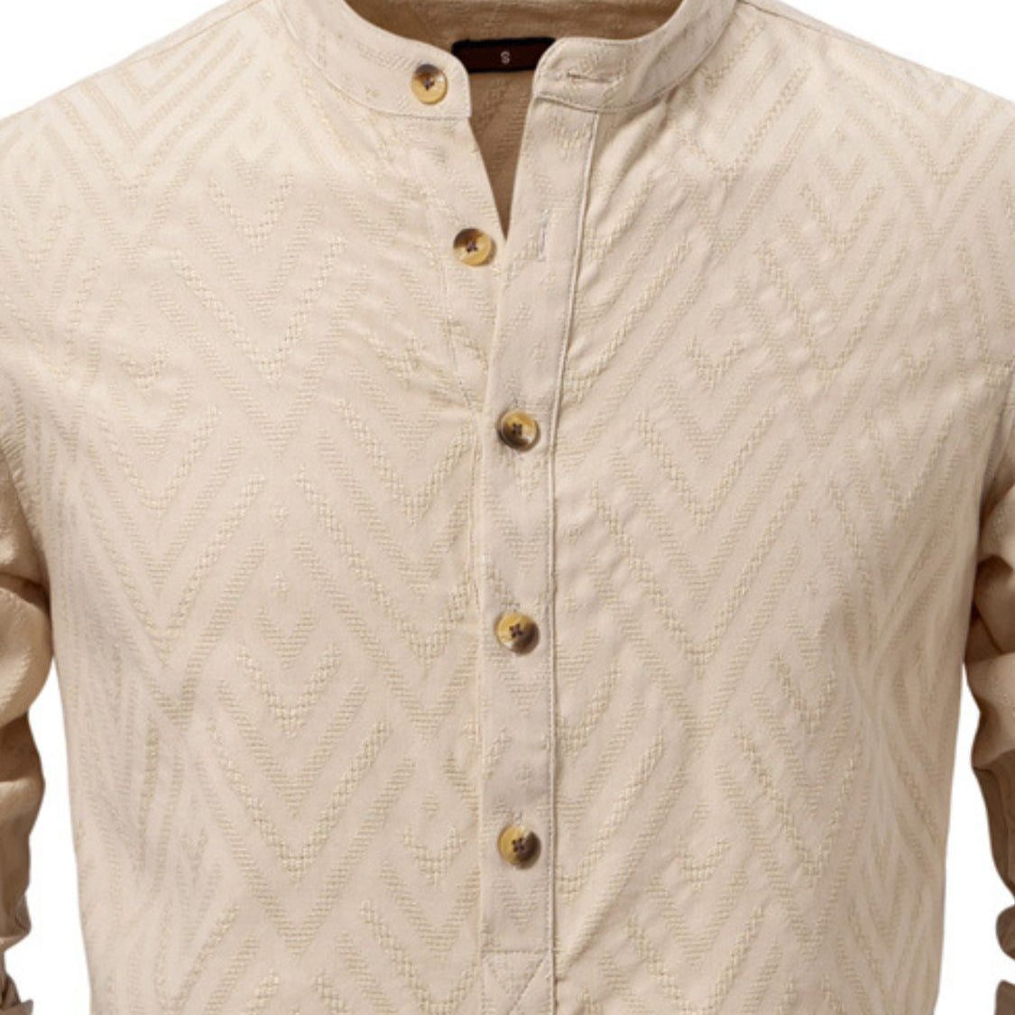 Half Button Geometric Texture Collared Neck Shirt
