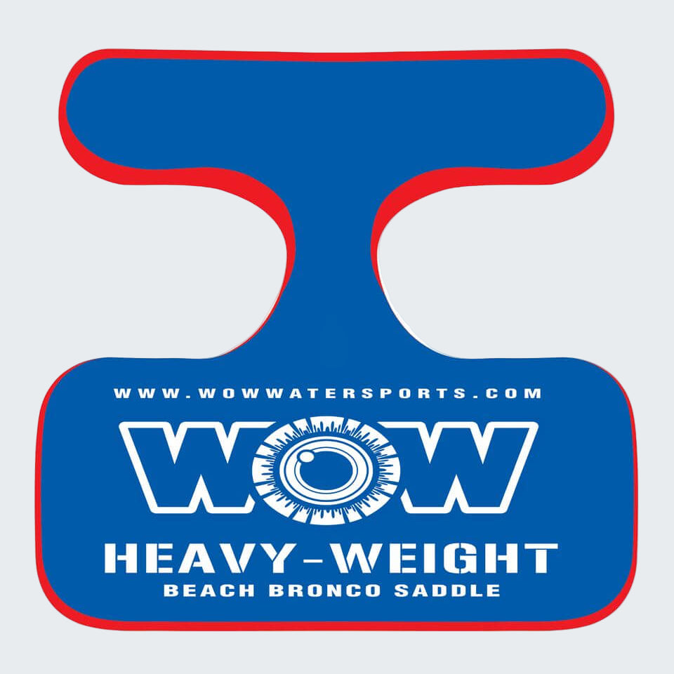 Blue and red saddle pad with WOW Watersports branding on a white background