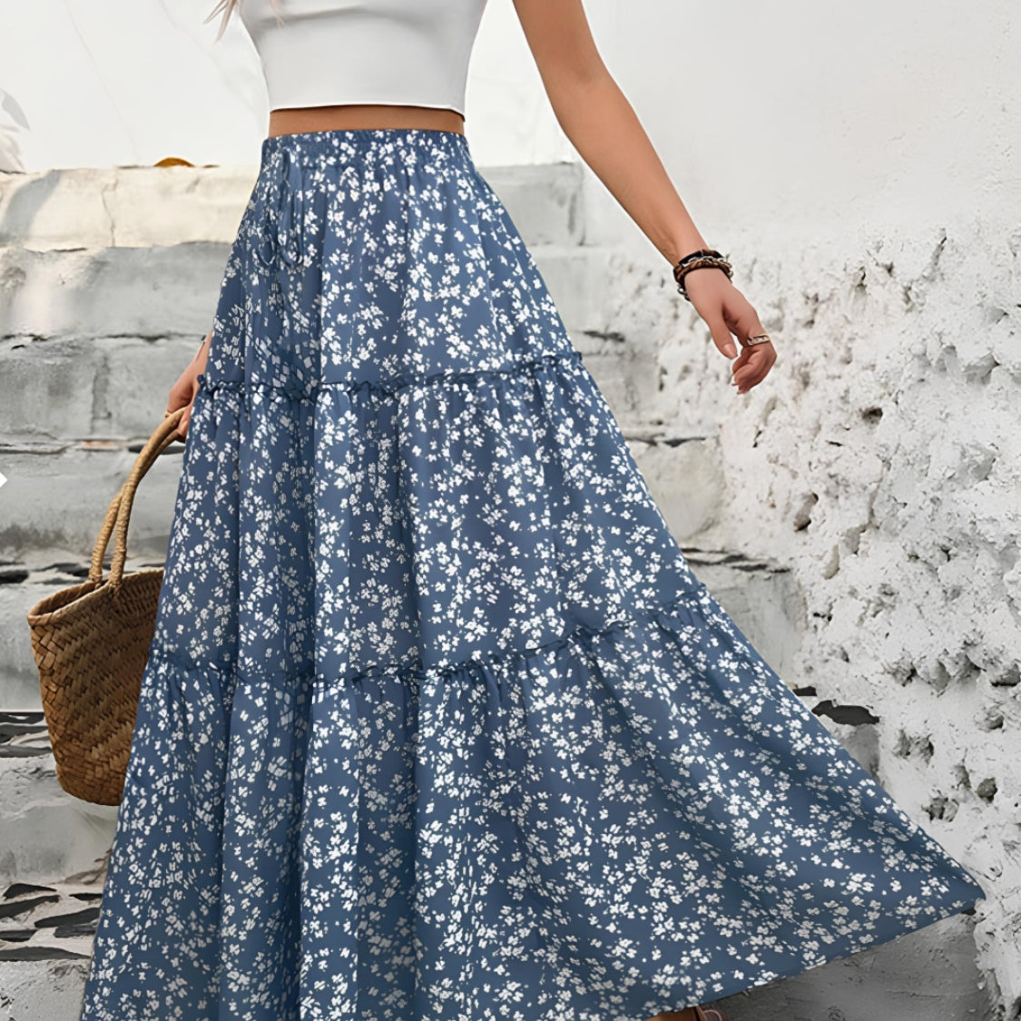Tiered Floral Maxi Skirt