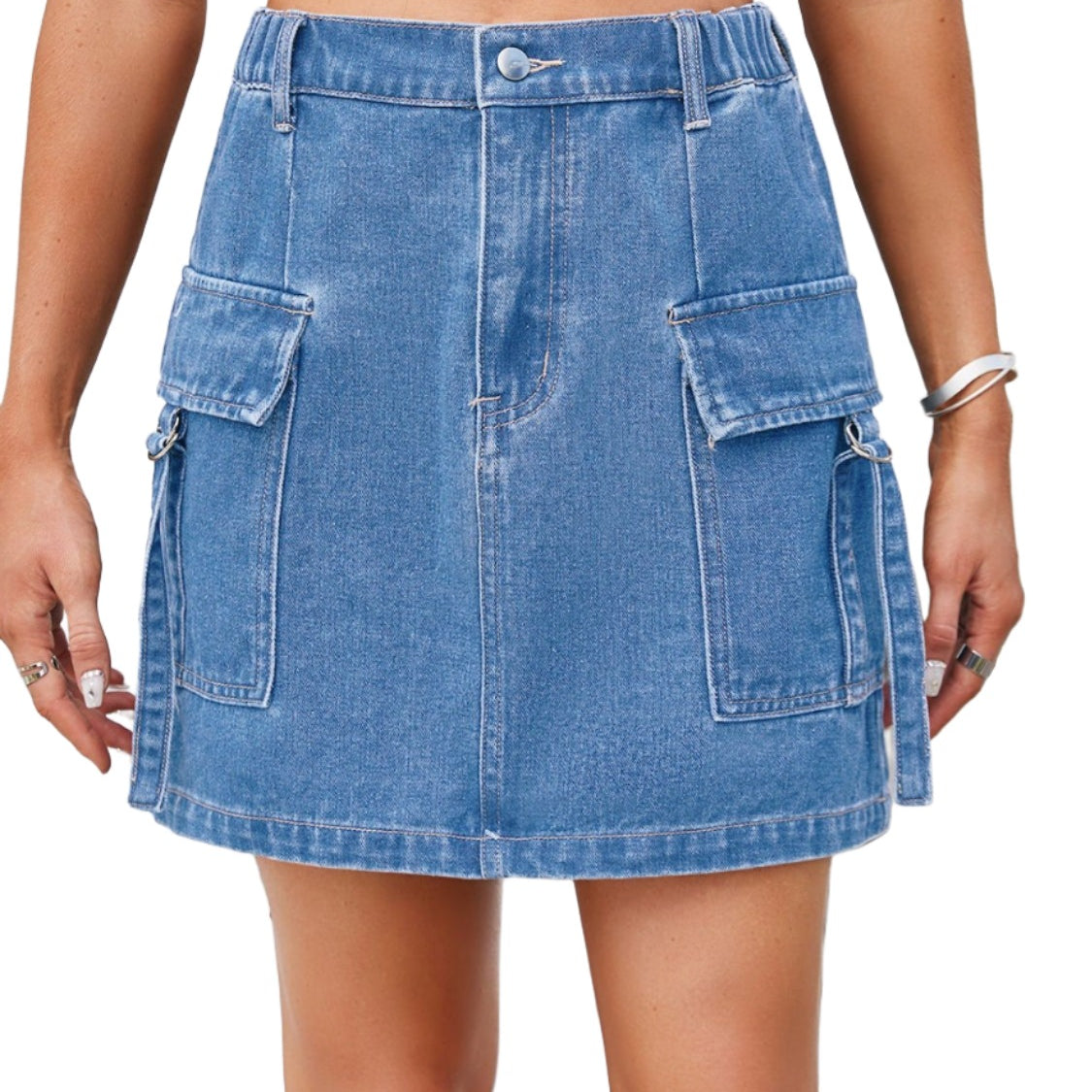 Pocketed Buttoned Denim Skirt