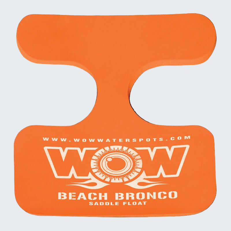 Orange saddle float with 'WOW' branding on a black background