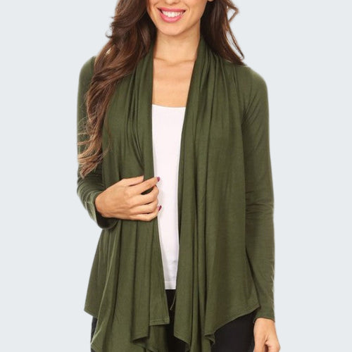 Solid Waist Length Cardigan in a Loose Fit