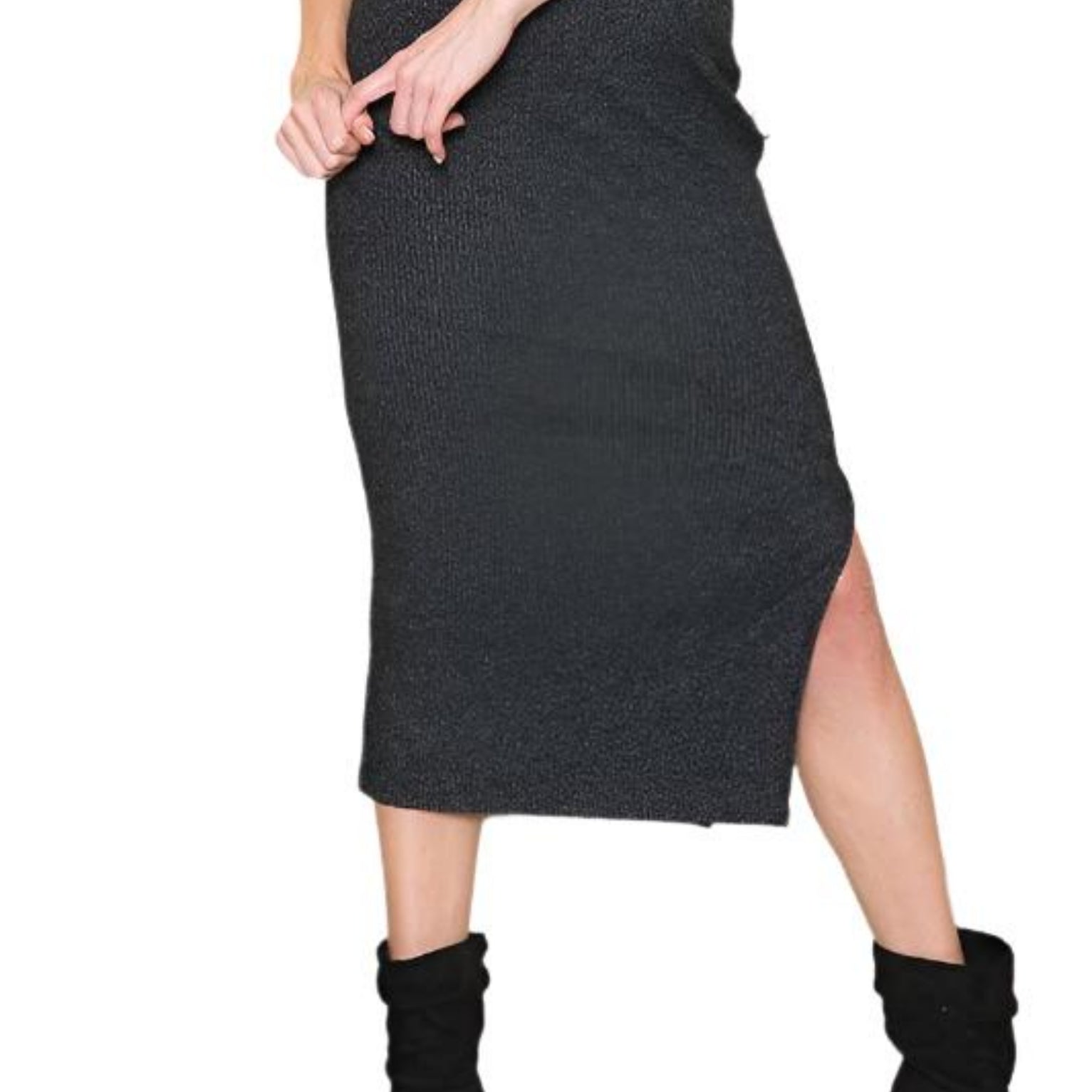 Stretch Rib Skirt with Slit