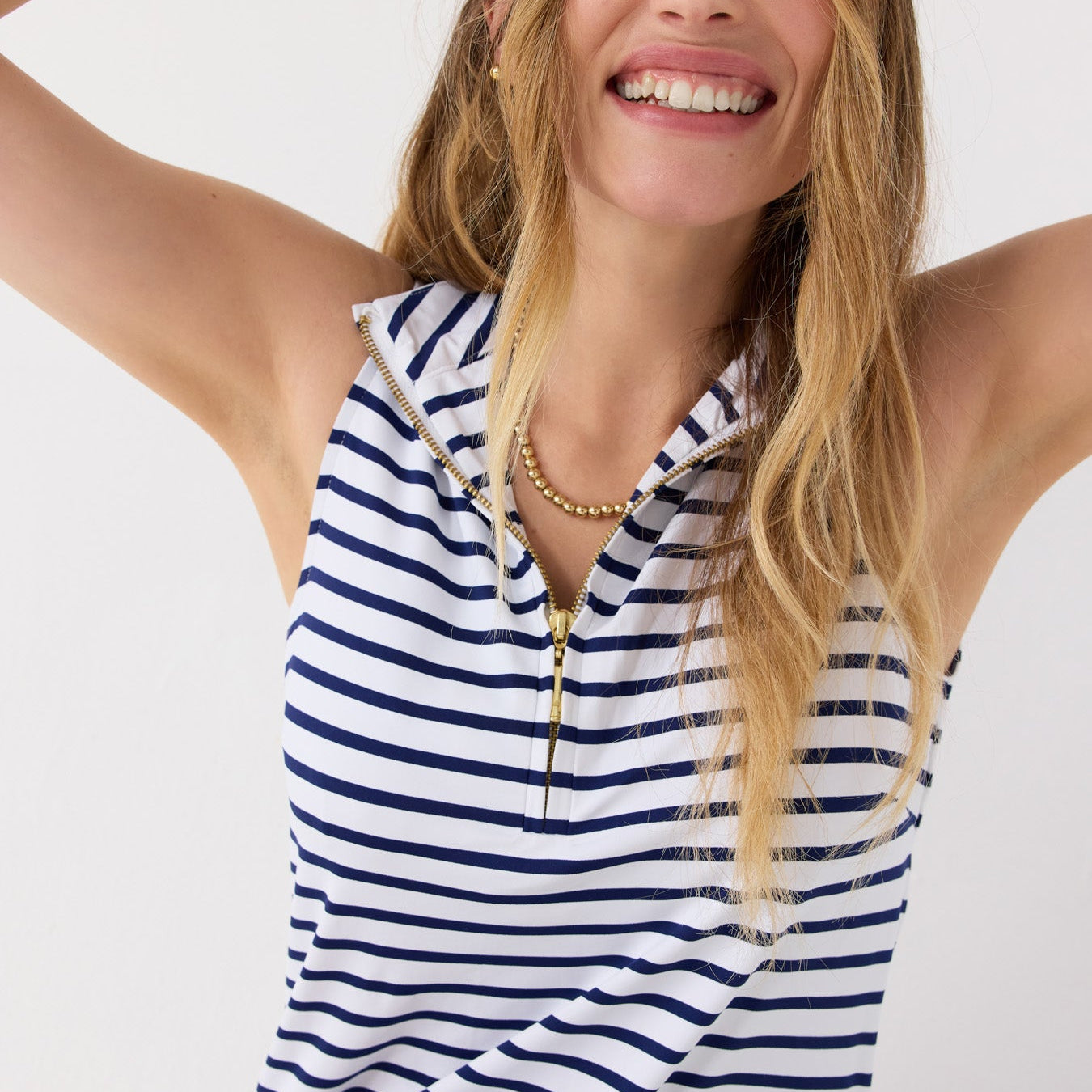 Cabana Life Navy Stripe 1/4 Zip Sleeveless Sport Dress