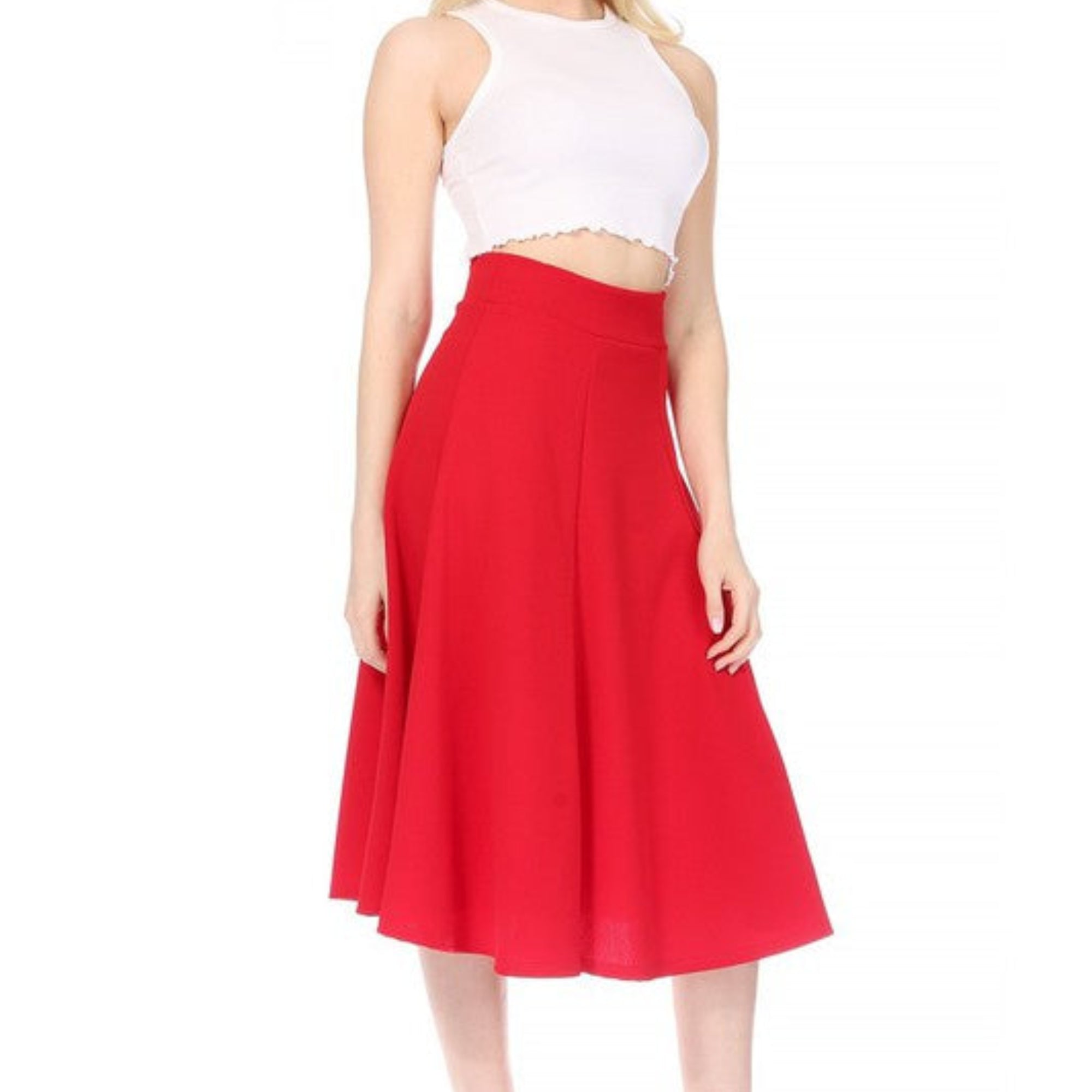 Paneled A-line Midi Skirt with Banded Waist