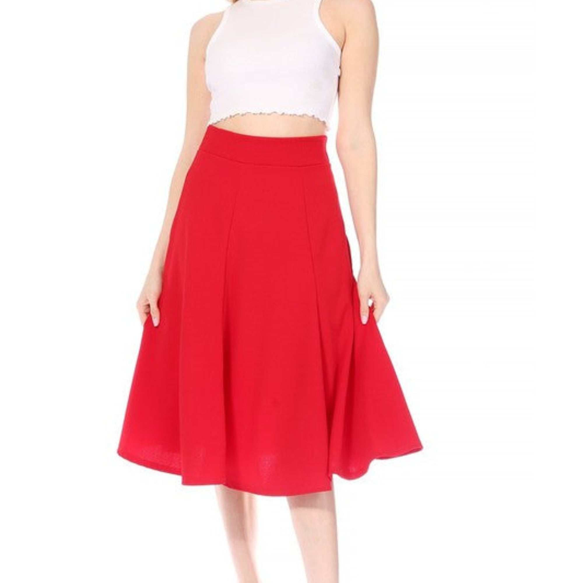 Paneled A-line Midi Skirt with Banded Waist