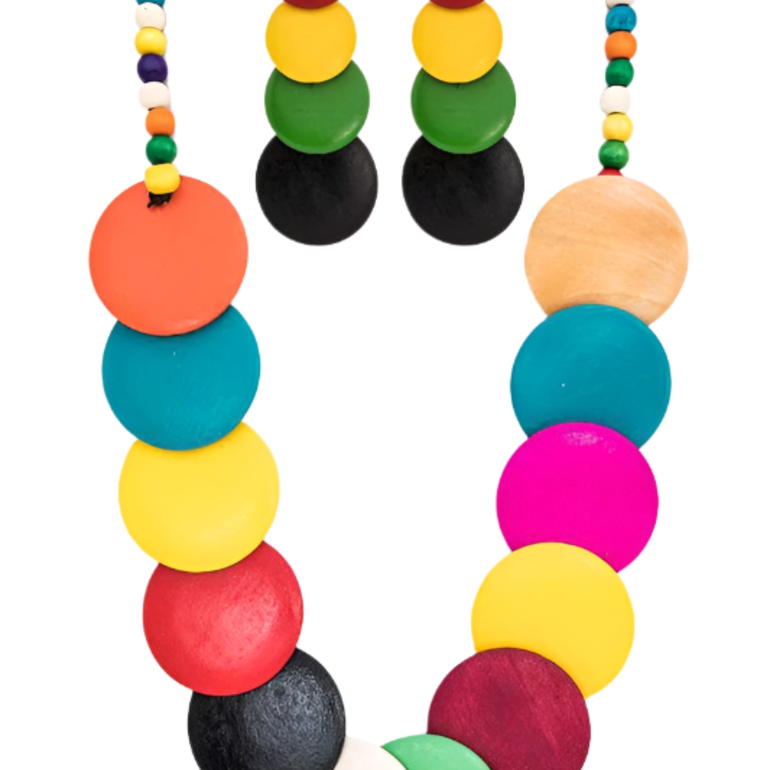 Mix Color Wooden Disk Long Necklace Set