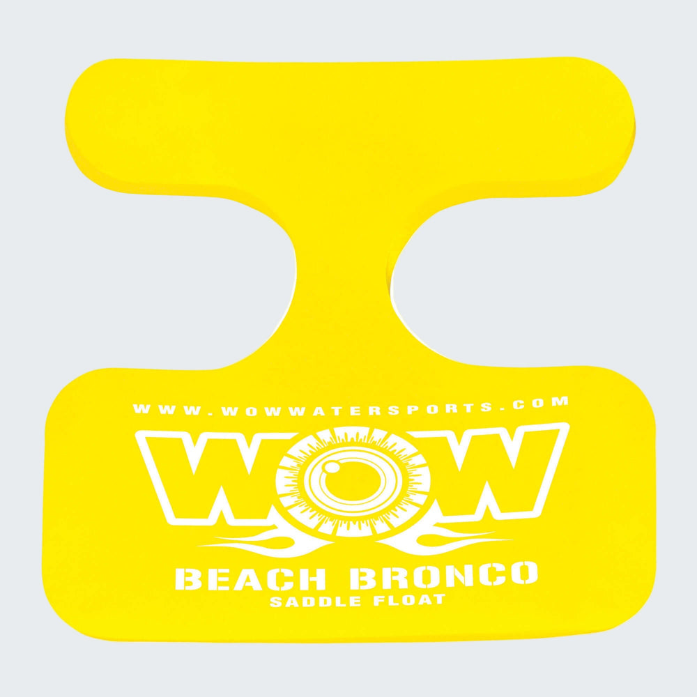 Yellow beach float with 'WOW' branding on a white background