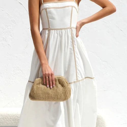 Contrast Trim Square Neck Midi Cami Dress