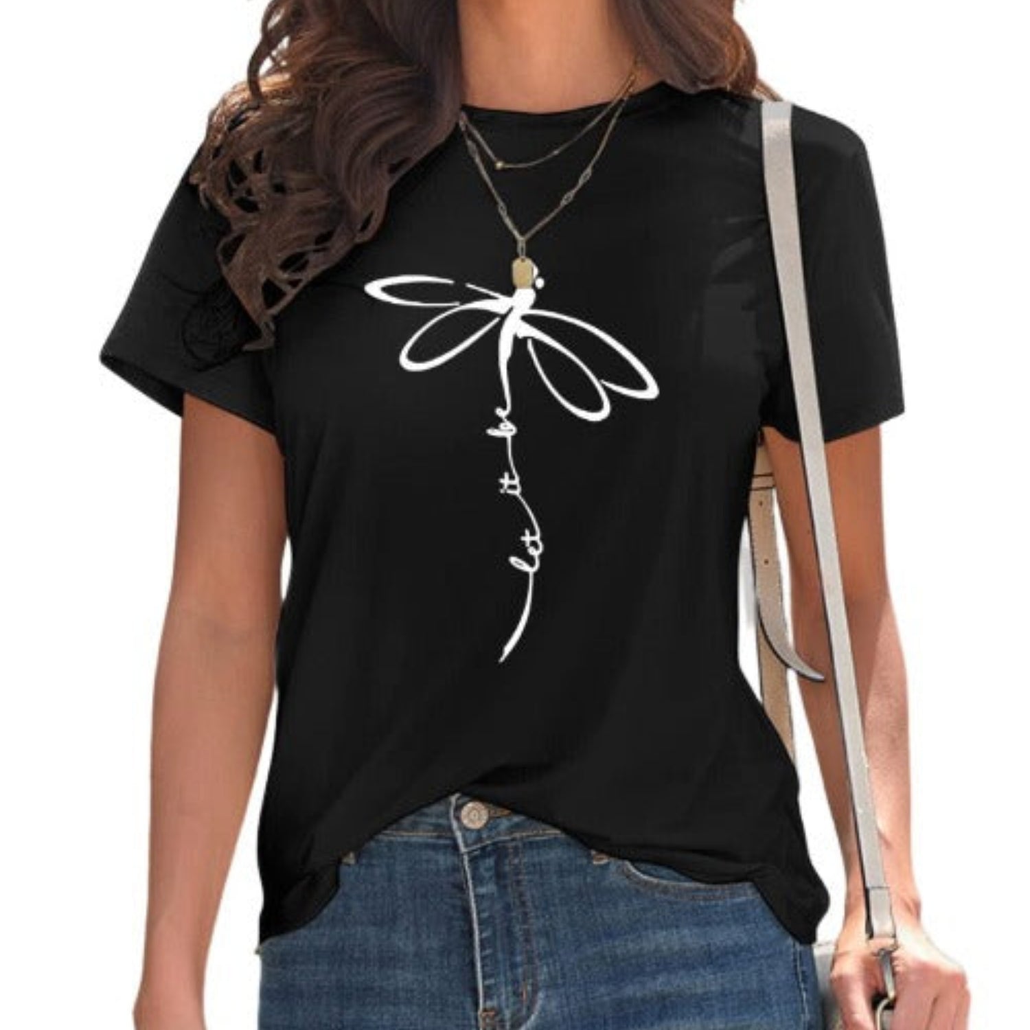Dragonfly Graphic Round Neck Short Sleeve T-Shirt