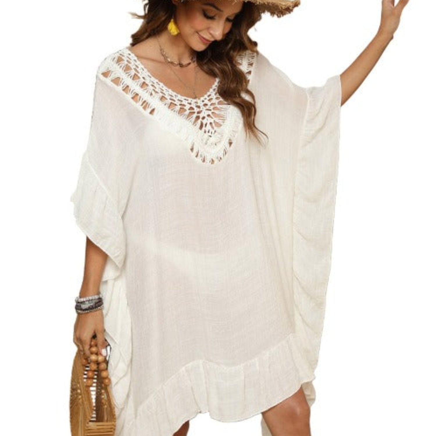 Cutout Ruffled Half Sleeve Cover-Up