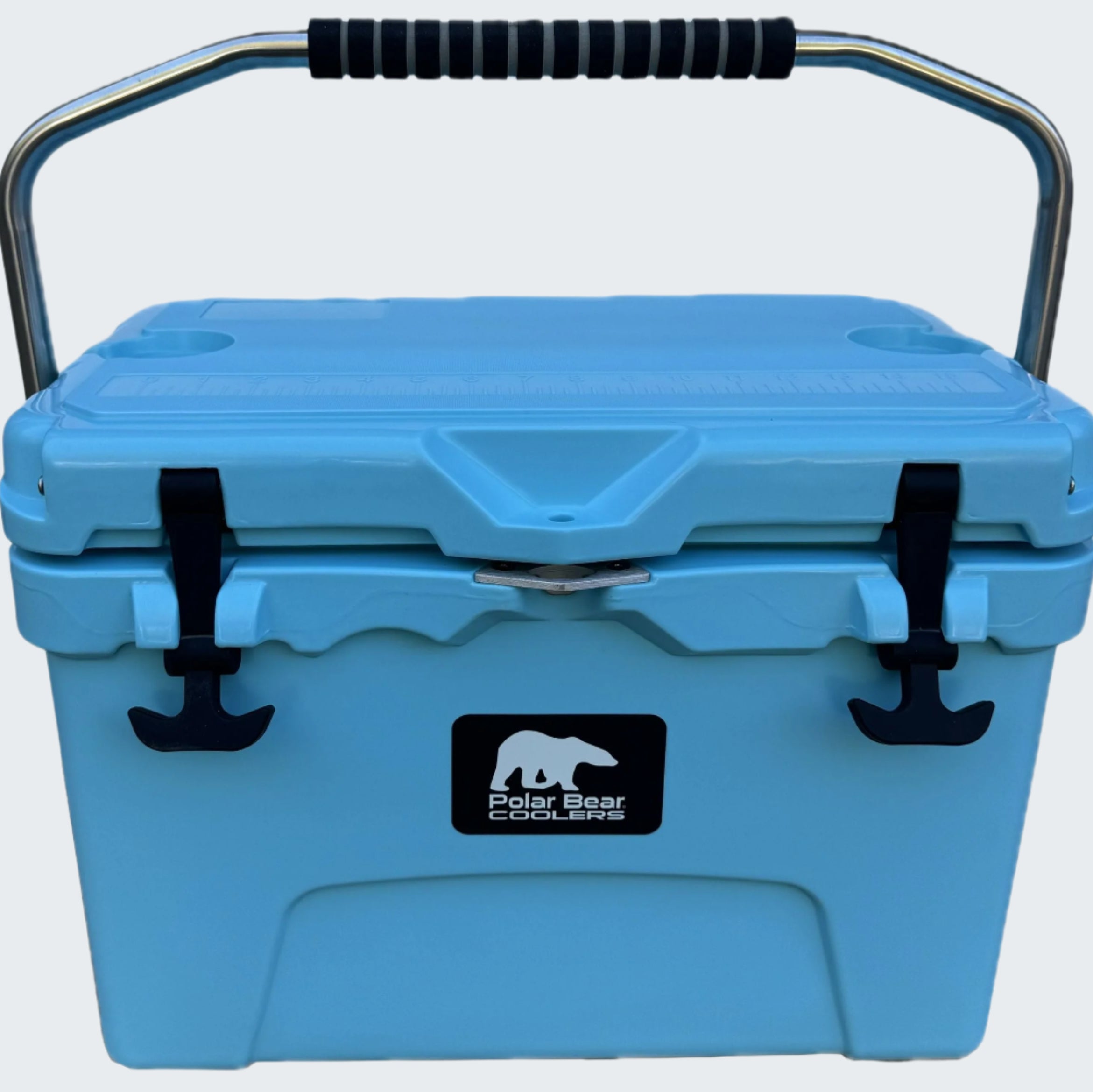 Blue cooler box with a handle on a white background