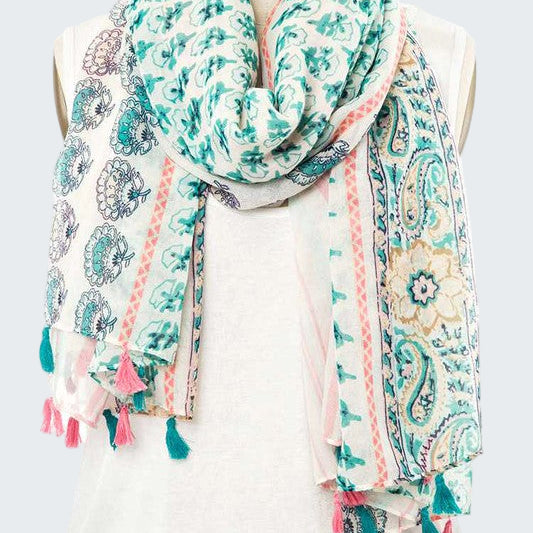 Mix Printed Tassel Large Scarf