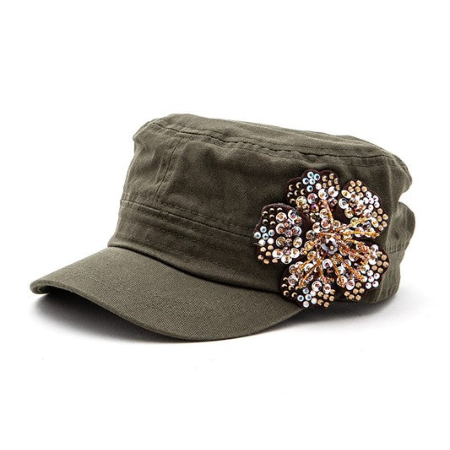 Beaded Flower Statement Cadet Cap