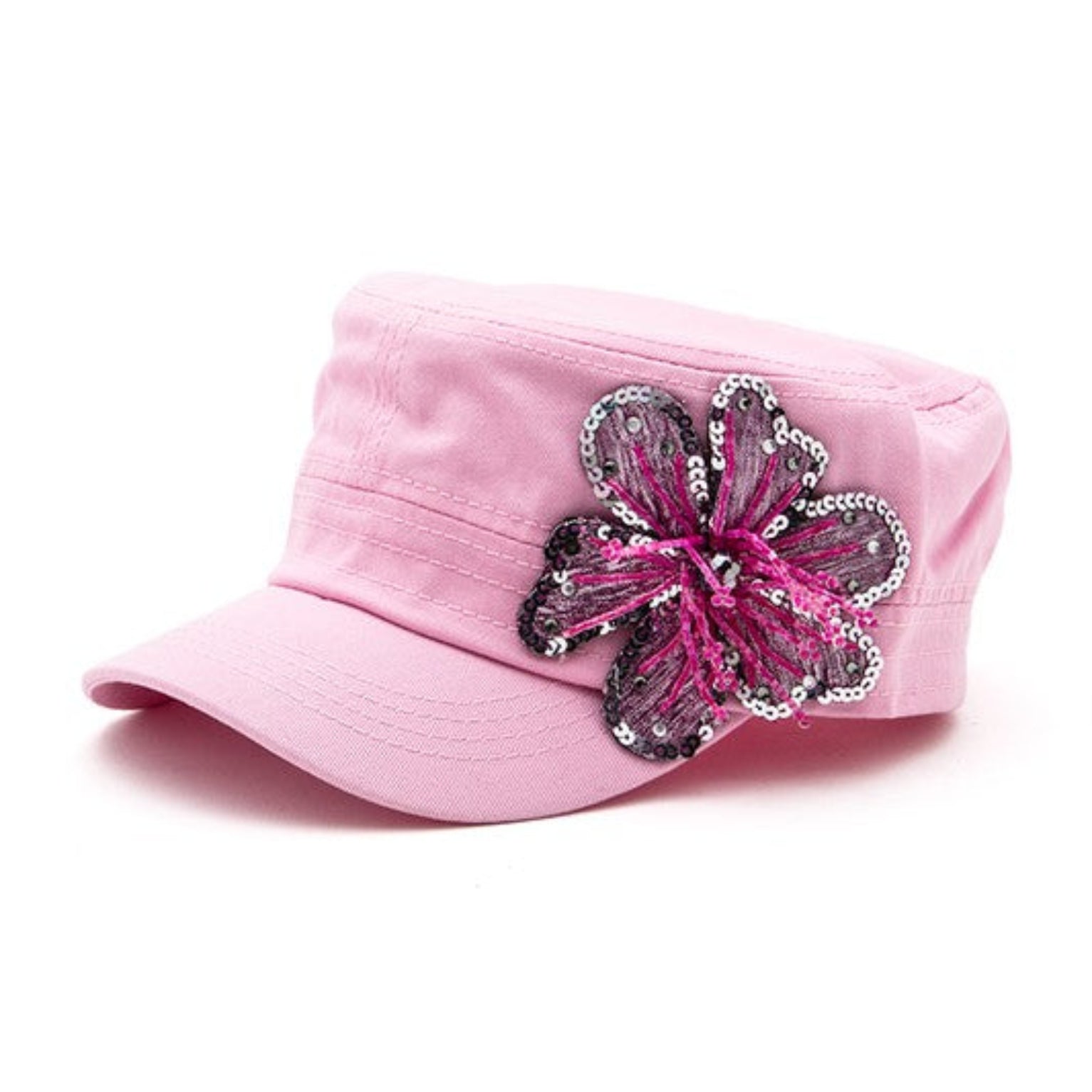 Sequins Beaded Flower Statement Cadet Hats