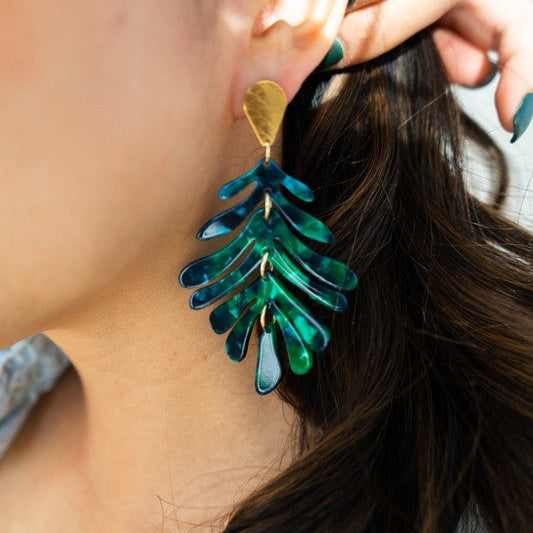 Palm Earrings - Dark Green