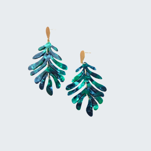 Palm Earrings - Dark Green