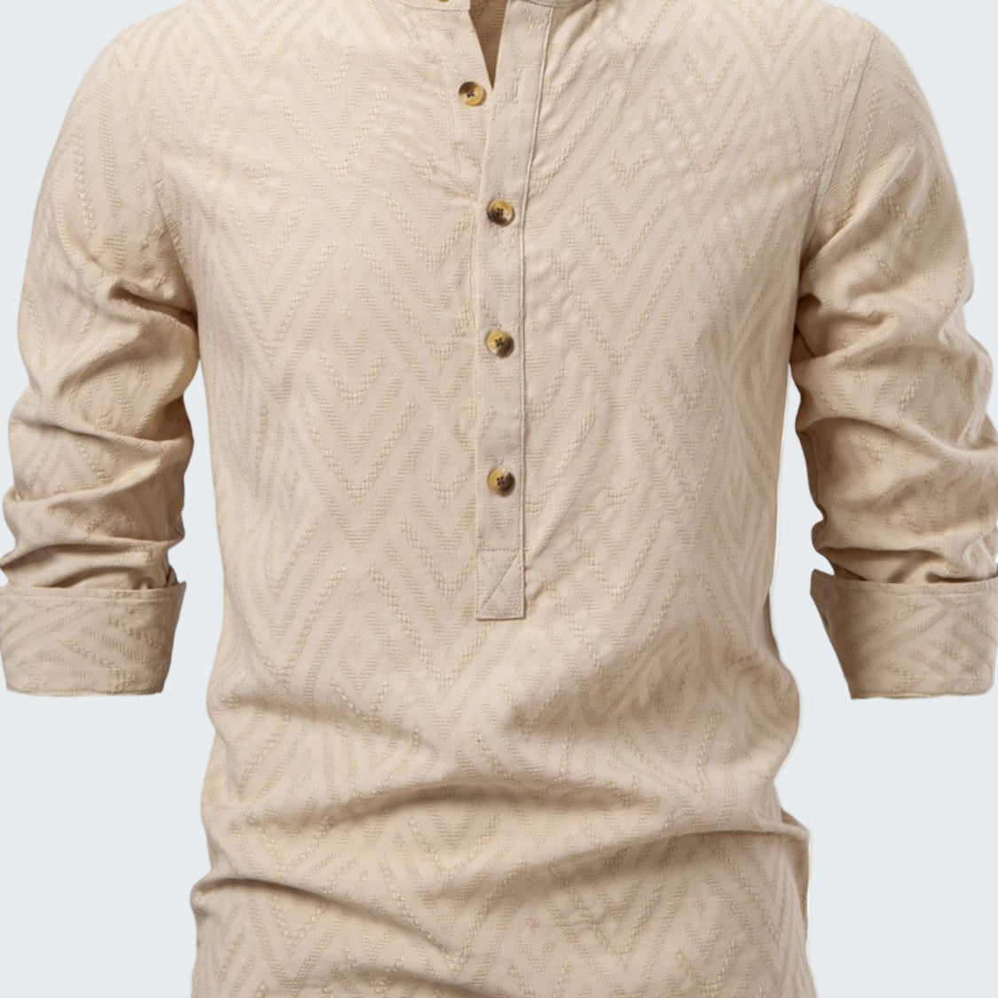 Half Button Geometric Texture Collared Neck Shirt