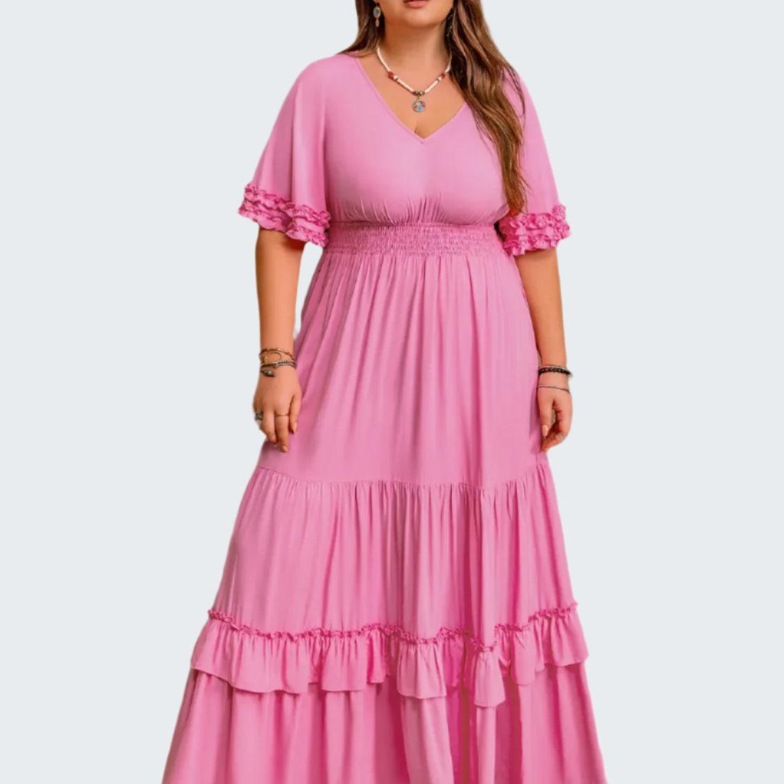 Plus Size V-Neck Half Sleeve Maxi Dress