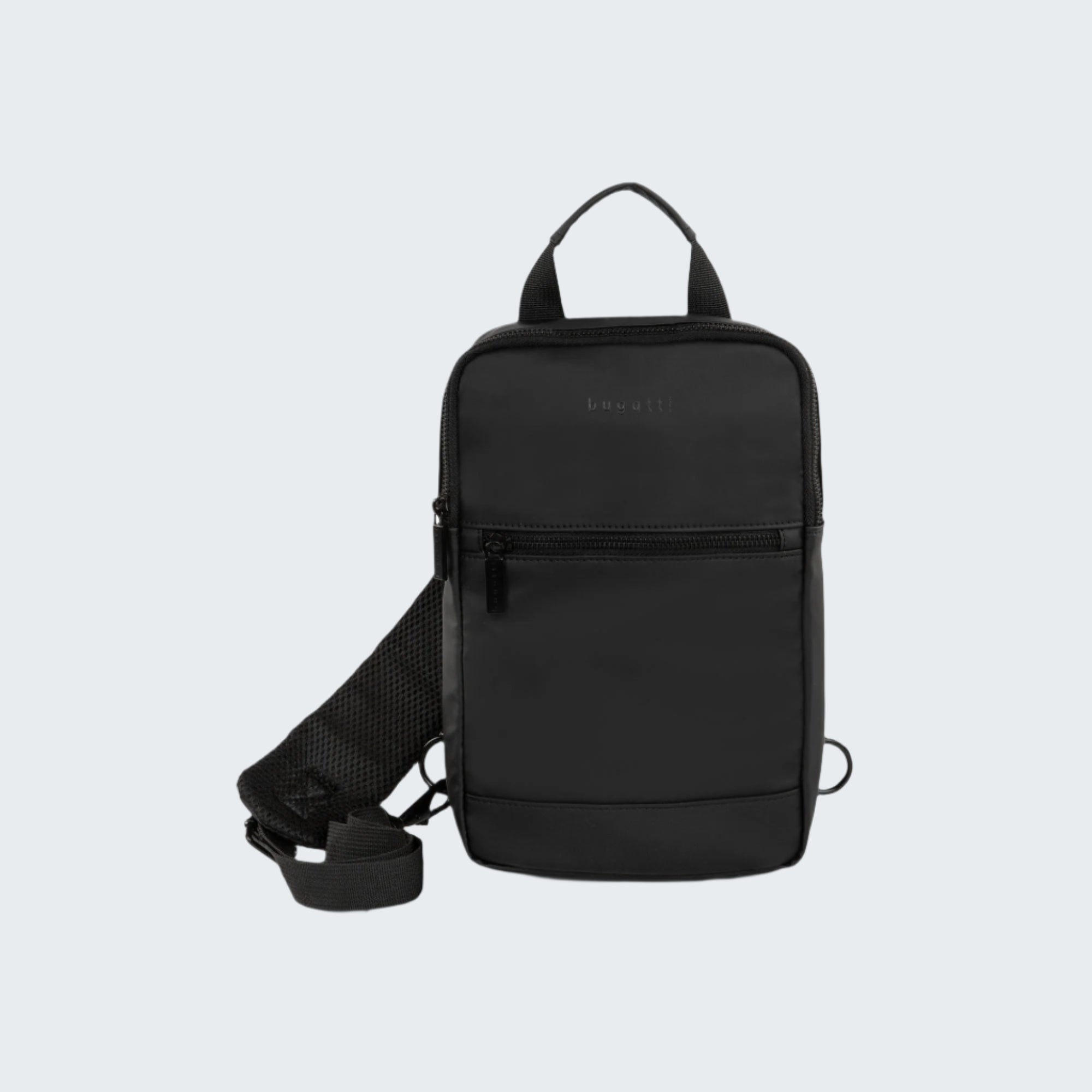 Black crossbody bag on a white background