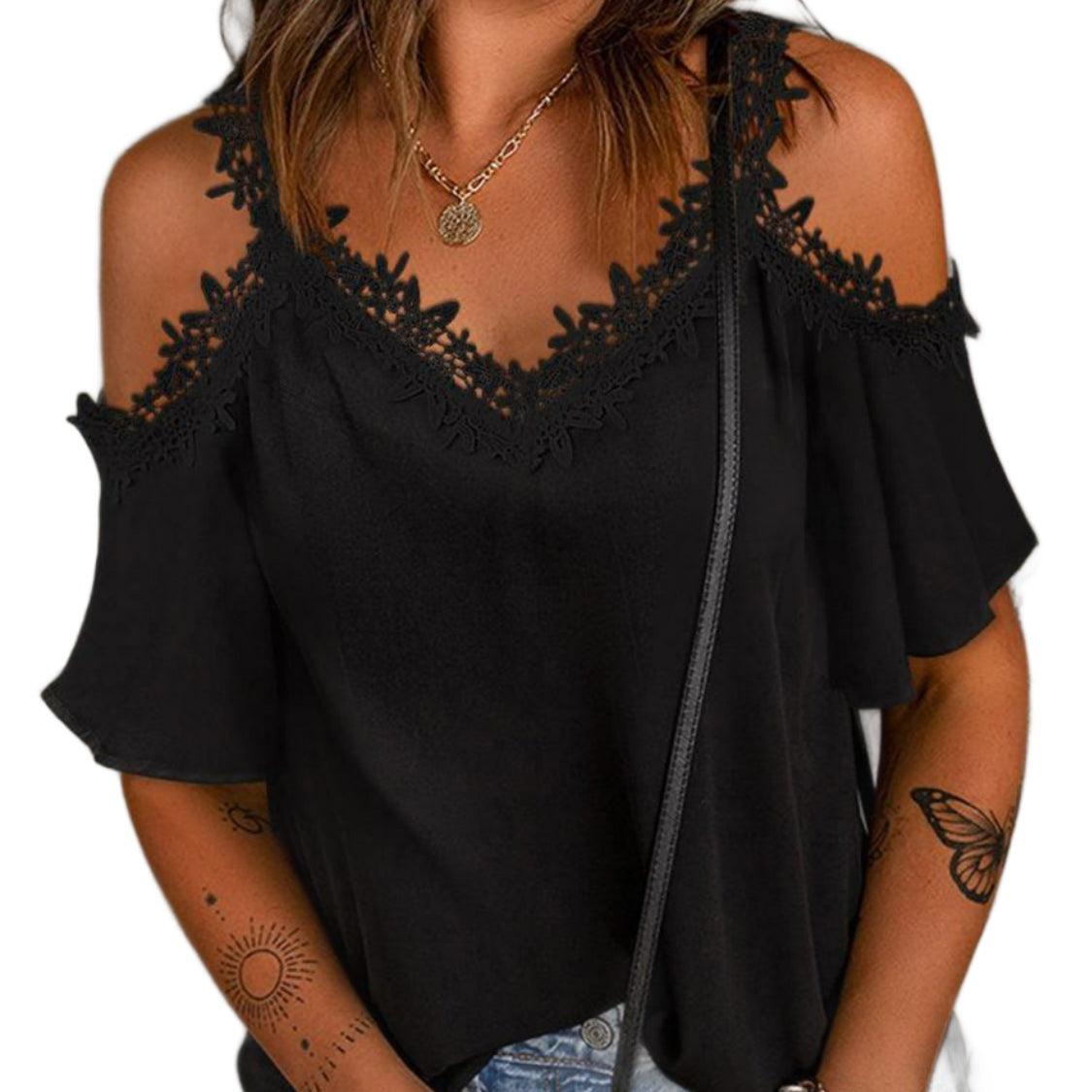 Lace Detail V-Neck Half Sleeve Blouse