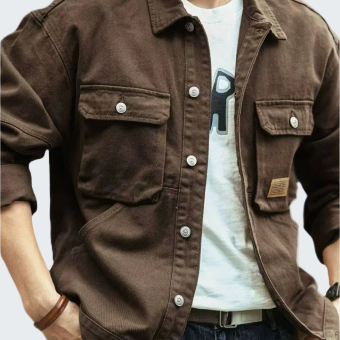 Men's Washed Collared Neck Cargo Jacket