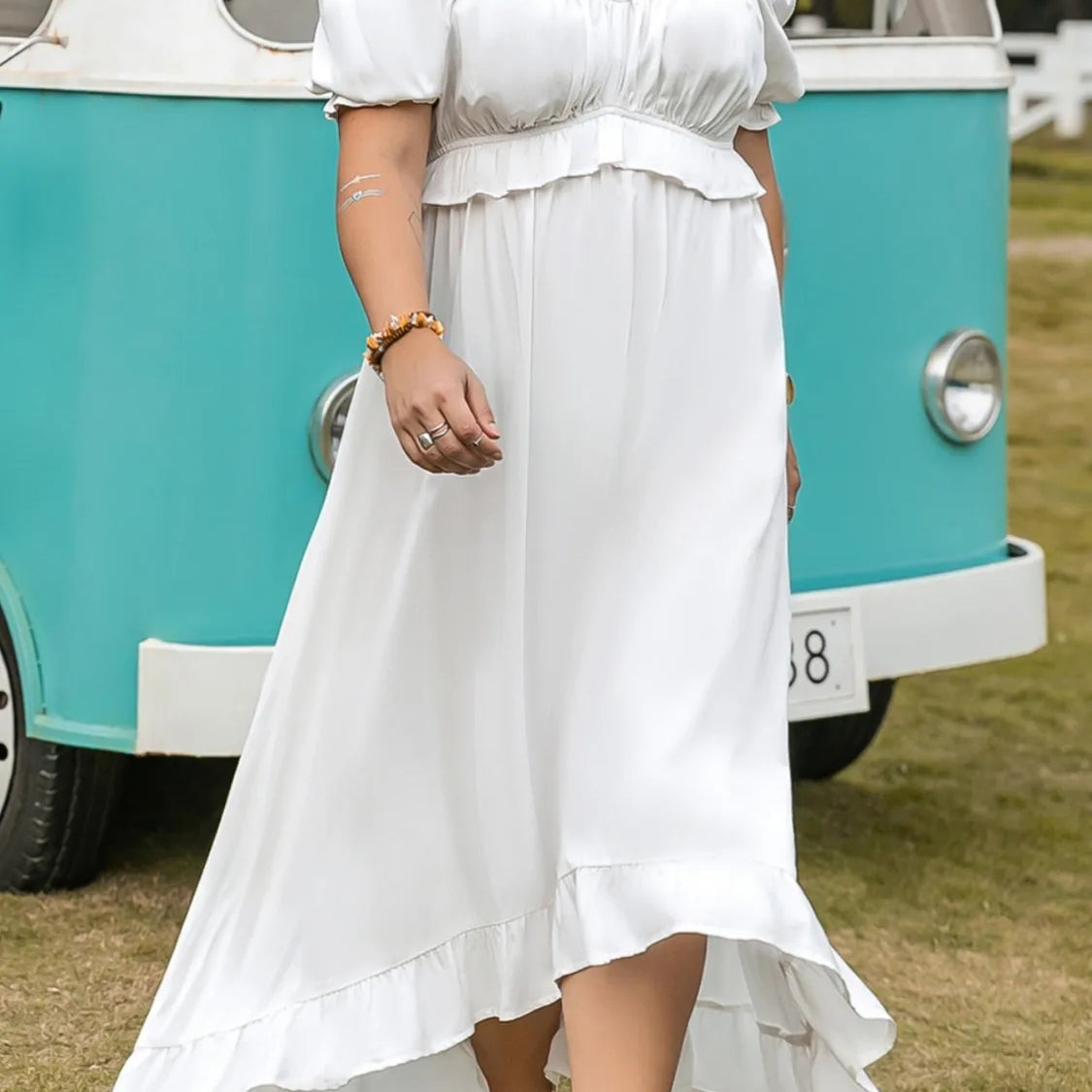 Plus Size Ruffled Hem Off-Shoulder Dress