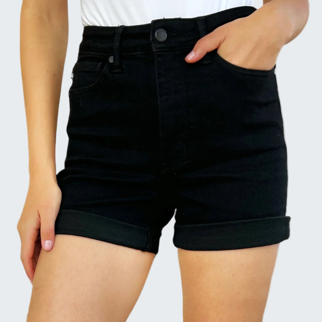 High Waist Tummy Control Cuffed Denim Shorts