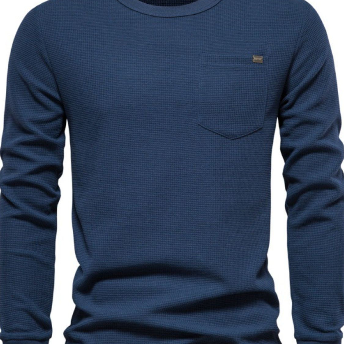 Waffle-Knit Round Neck Long Sleeve T-Shirt