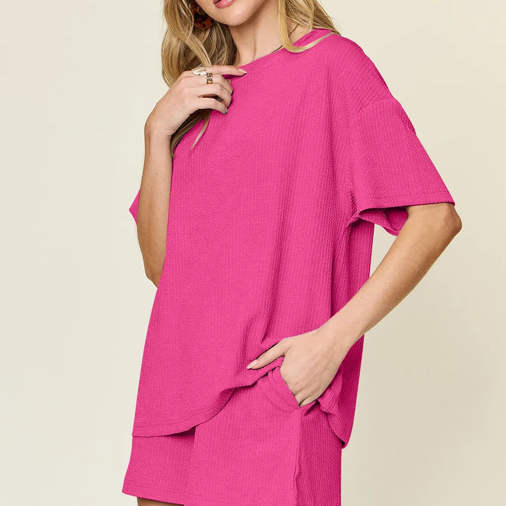 Double Take Basic Style Round Neck Solid Set