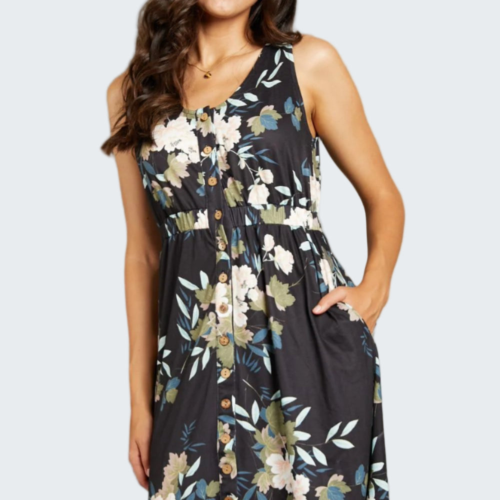 Double Take Printed Scoop Neck Dress with Pockets
