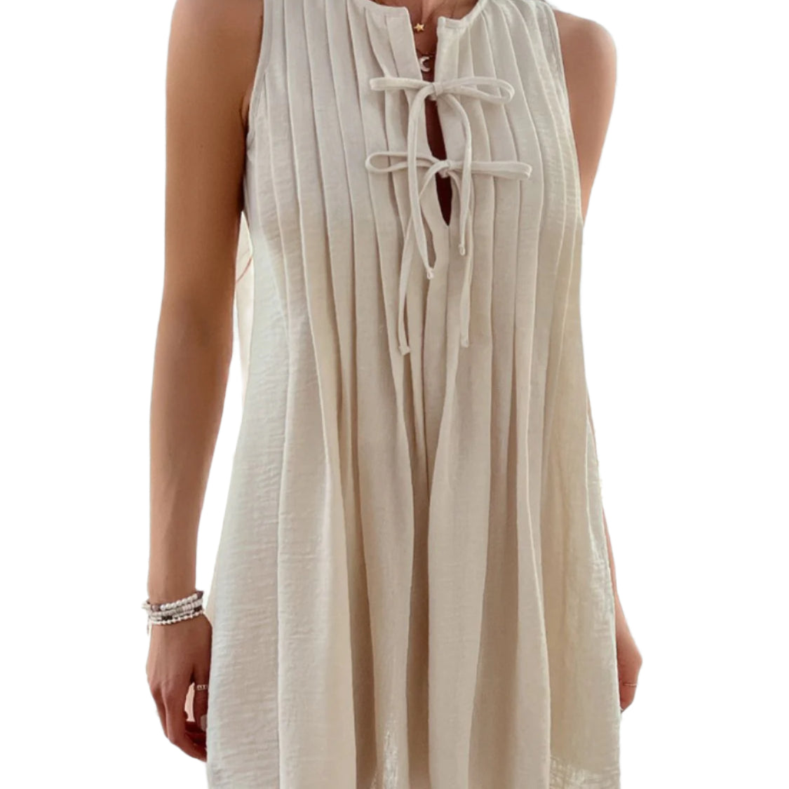 Devine Pleated Sleeveless Mini Dress