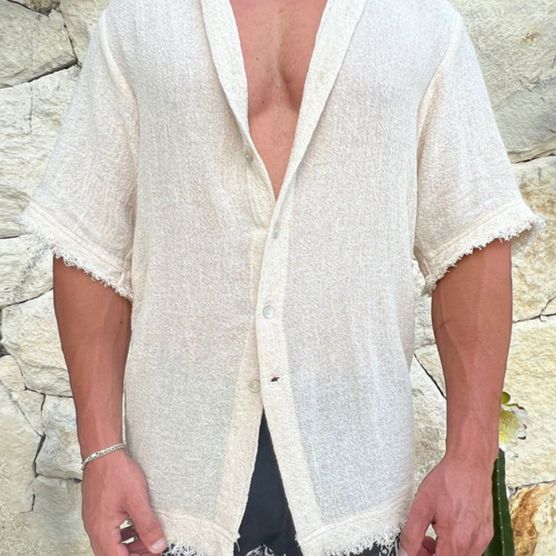 Plus Size Raw Hem Button Down Collared Neck Shirt