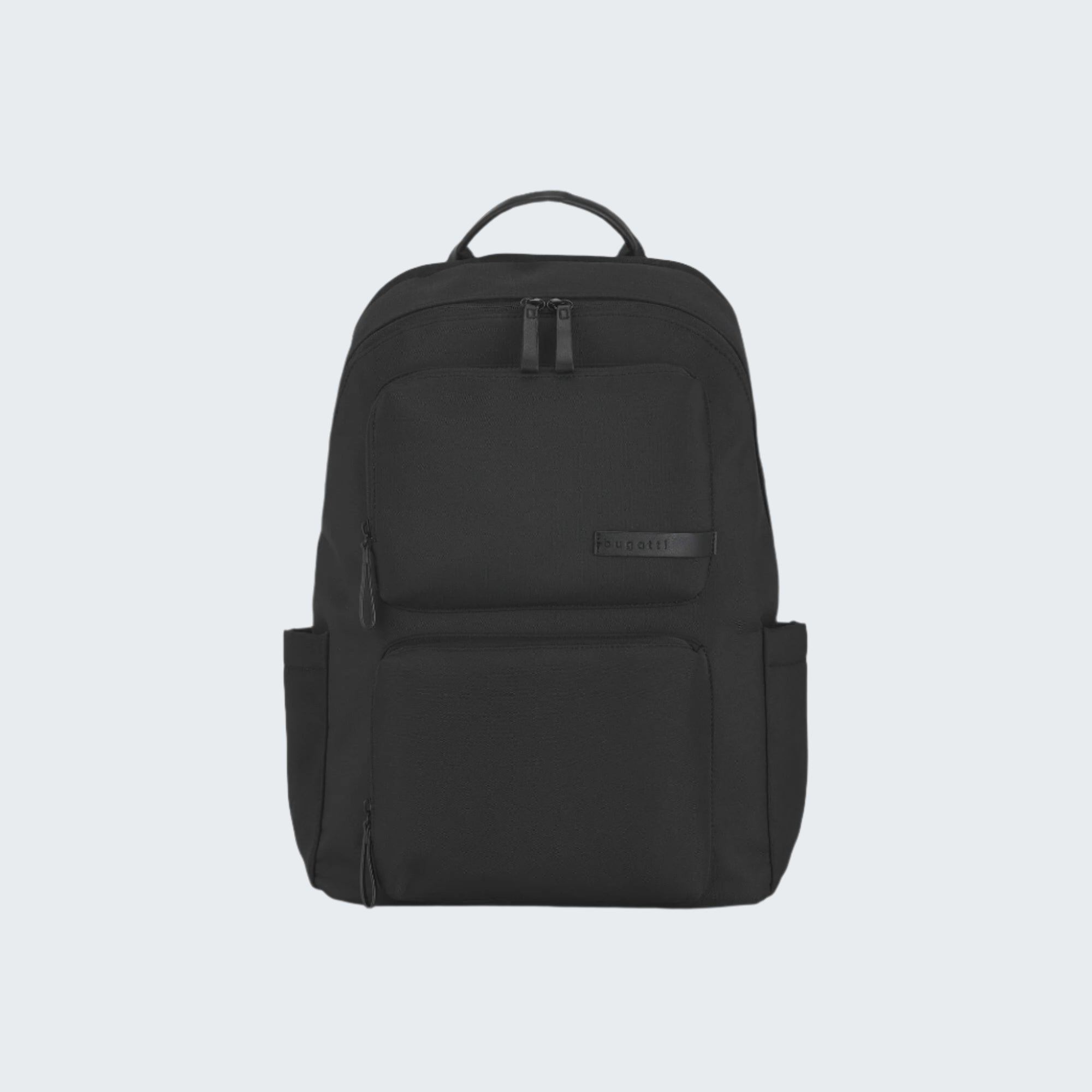 Black backpack on a white background