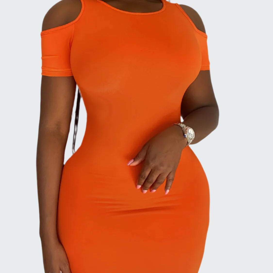 Plus Size Cold Shoulder Short Sleeve Mini Dress