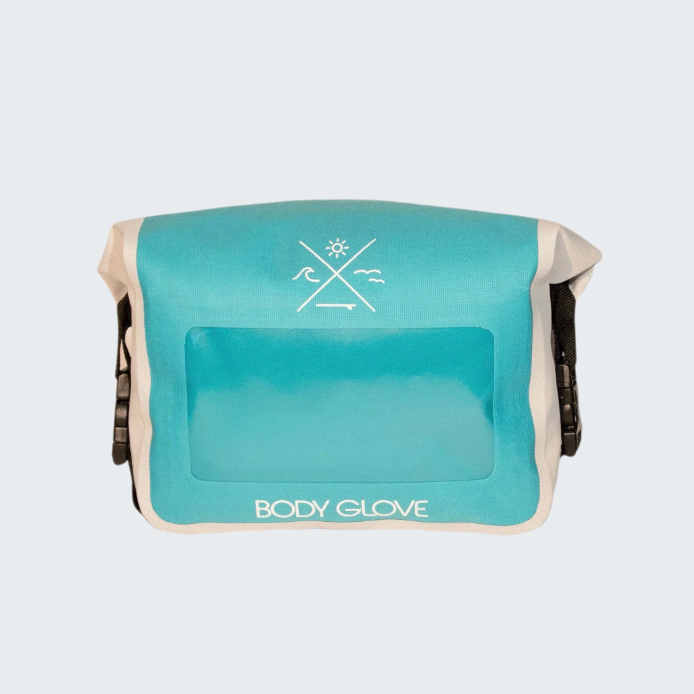 Turquoise and beige bag with 'Body Glove' logo on a white background