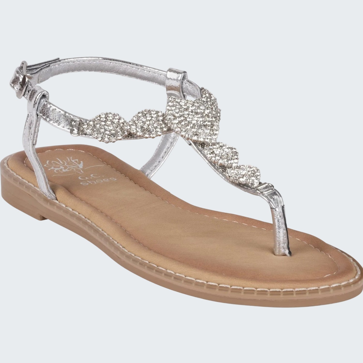 Silver embellished sandal on a white background