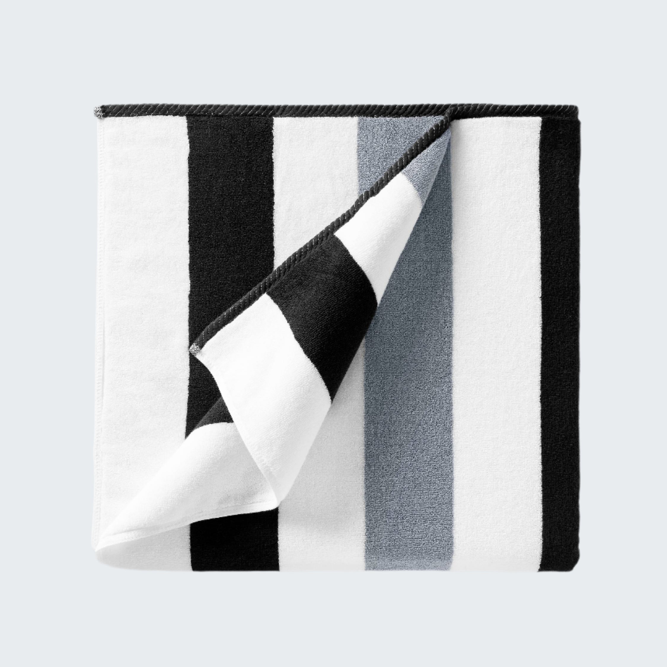 Black, white, and gray striped fabric on a white background
