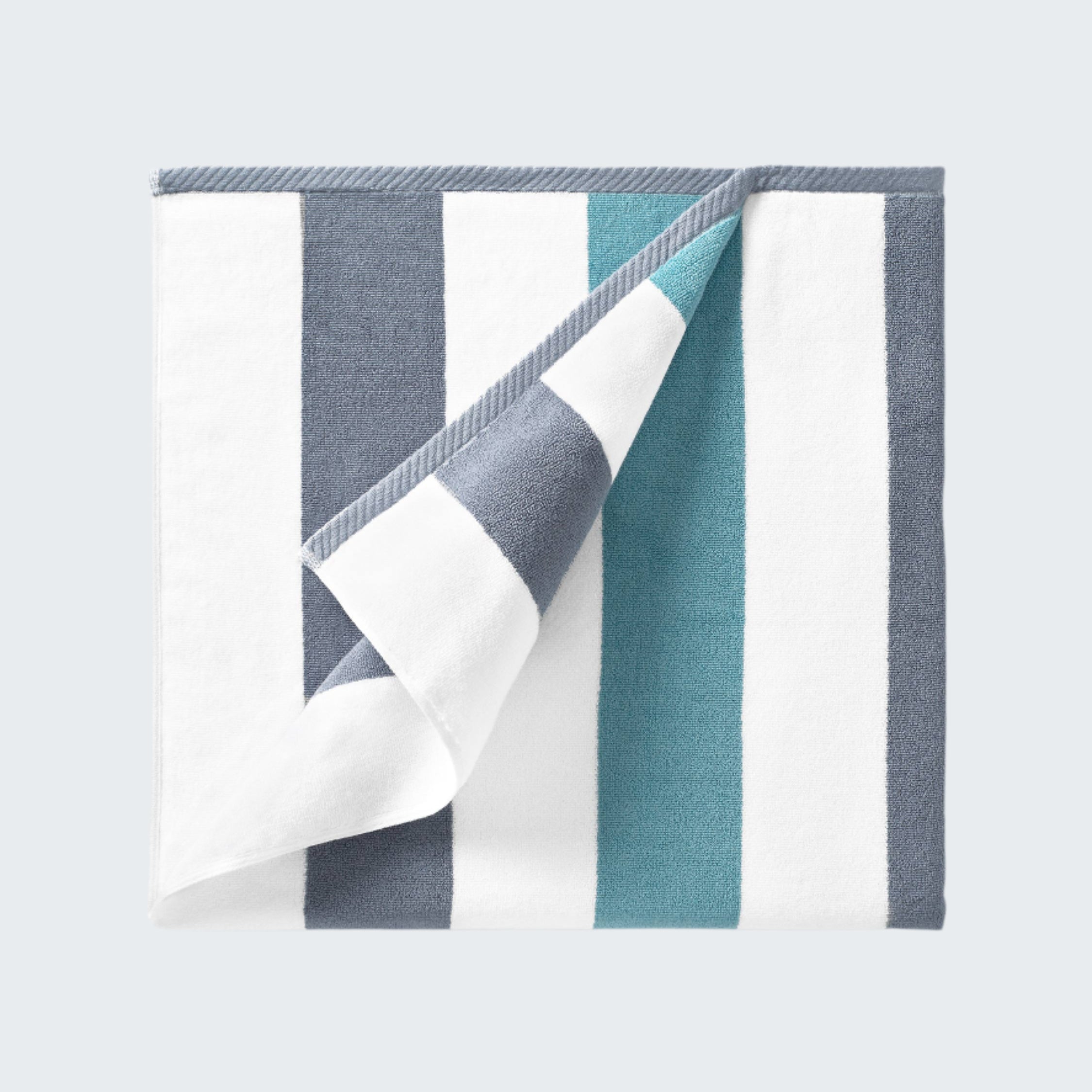 Striped fabric with blue, gray, and white colors on a white background