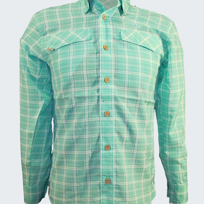 Green plaid shirt on a white background