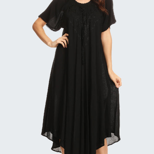 Black dress with short sleeves on a white background
