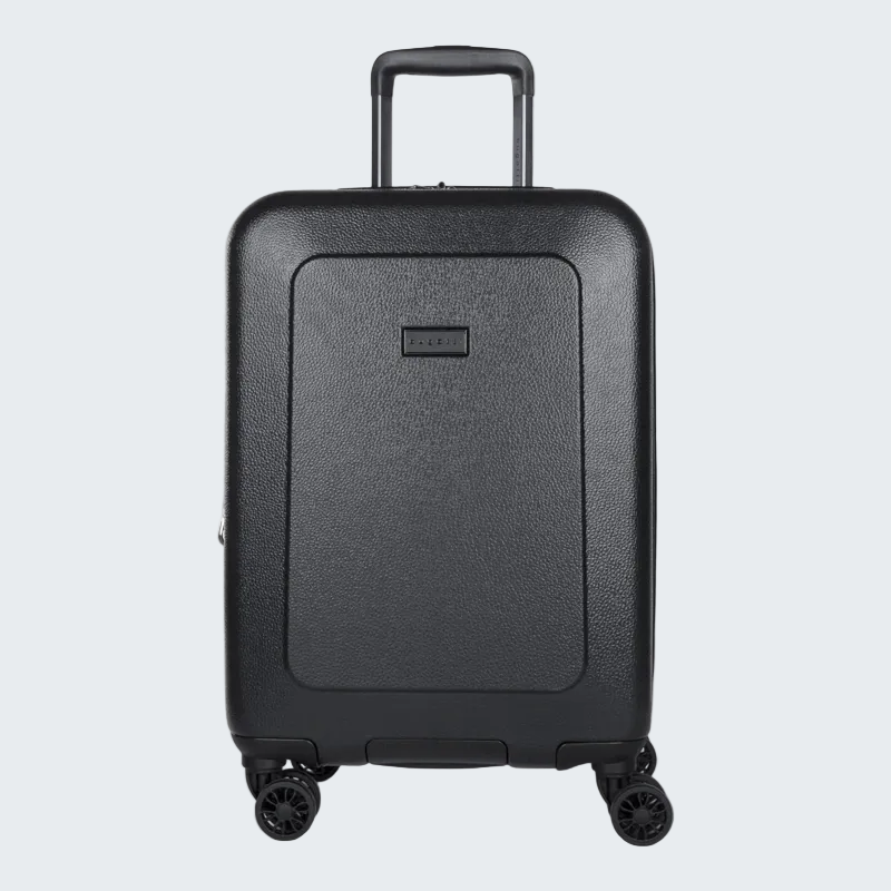 Black suitcase with wheels on a white background