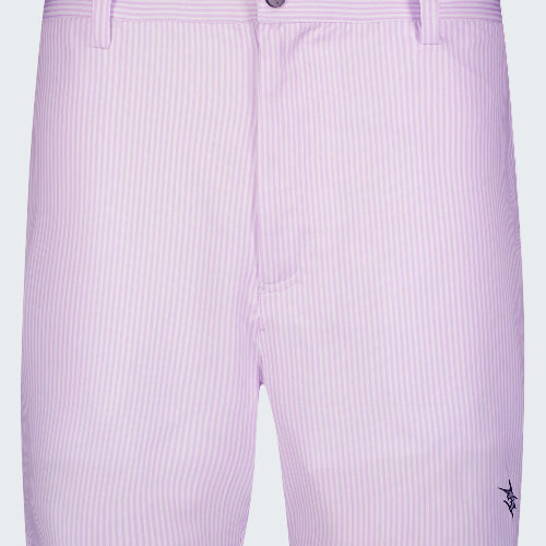 Lavender shorts with a subtle pattern on a white background