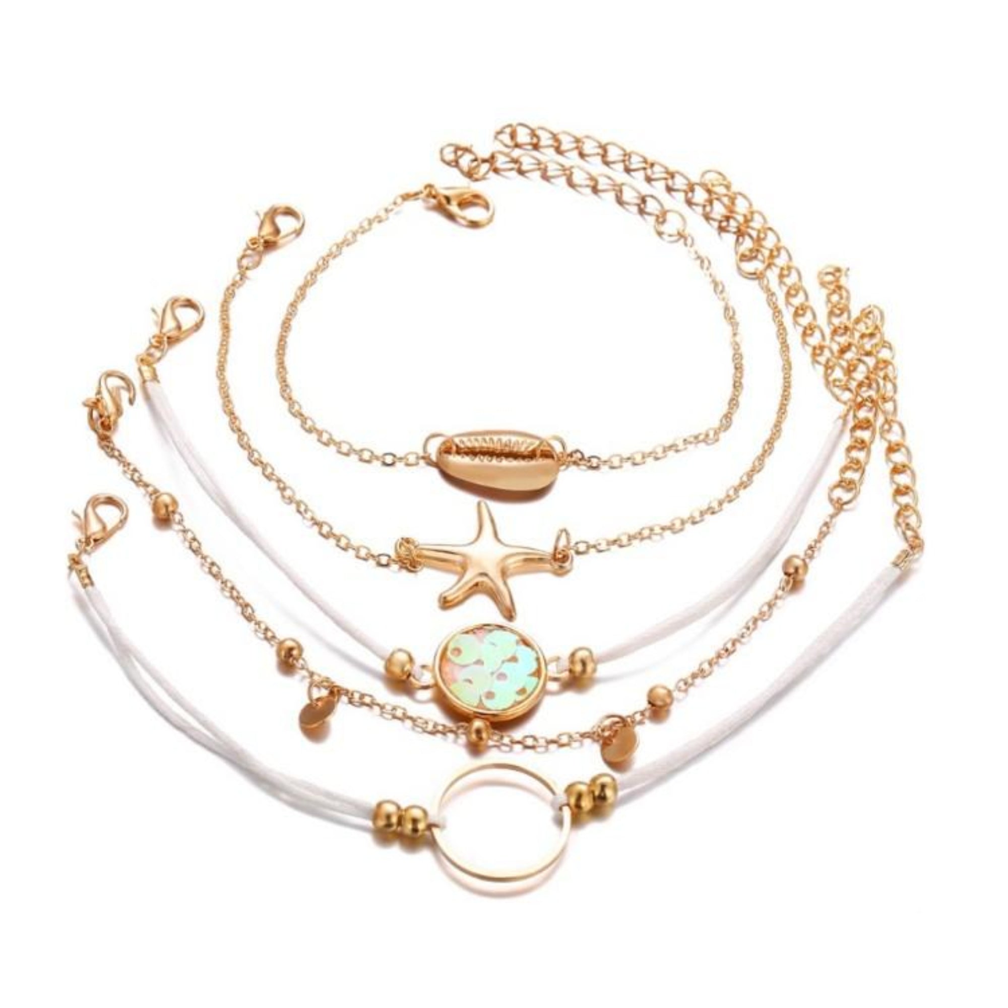 Oceanic Inspired Seashell Five Piece Bracelet Set