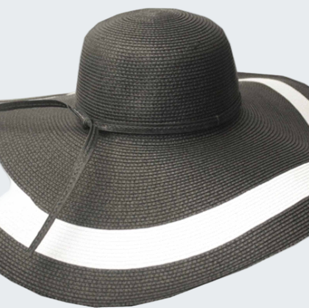 Black sun hat with wide brim on a white background