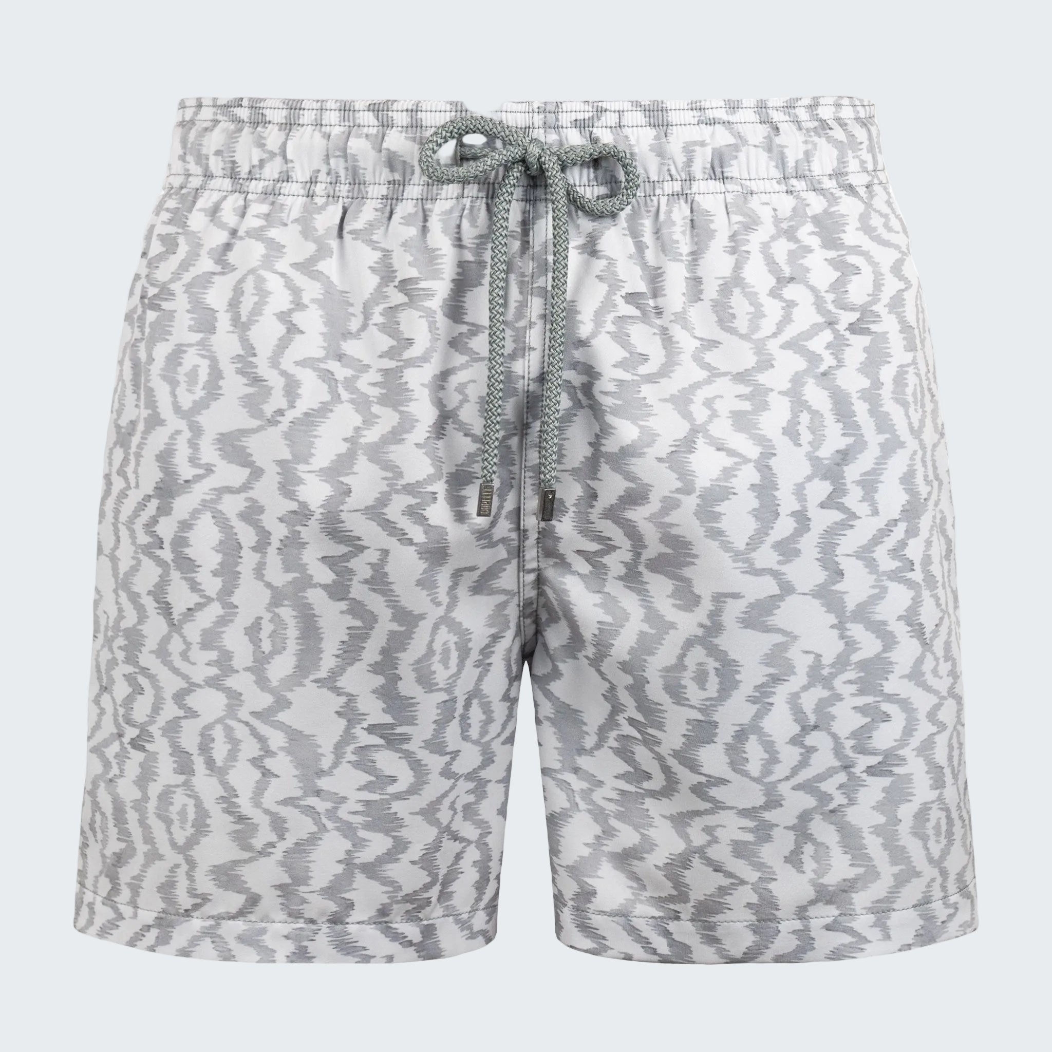 Gray patterned shorts on a white background