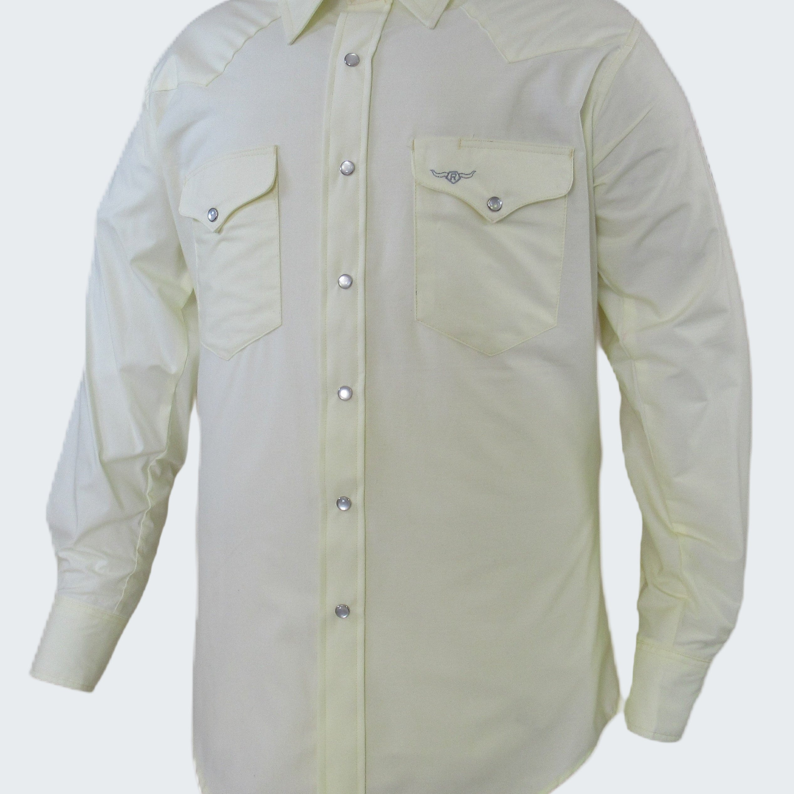Light-colored long-sleeve shirt with button details on a white background