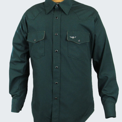 Green shirt with button details on a white background