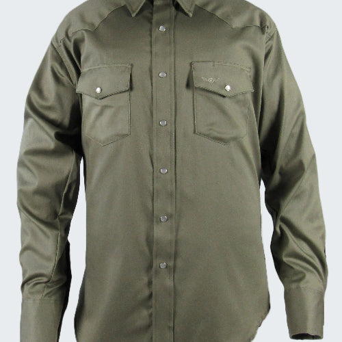 Green shirt with two front pockets on a white background