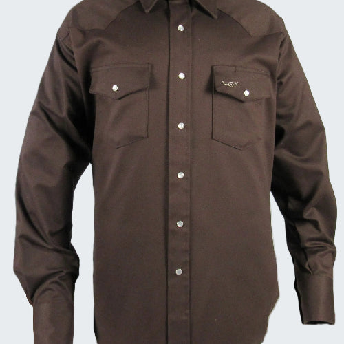 Brown work shirt with button details on a white background